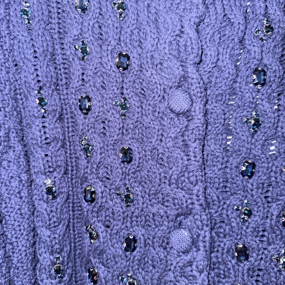 Caroline Constas Deep Blue Cable Knit Gem Embellished Cardigan NEW - Picture 3 of 5